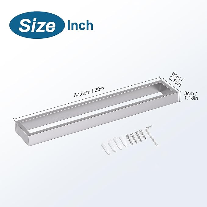 TNOMS Single Towel Bar Towel Holder Bathroom Hardware Accessories,Stainless Steel Wall-Mounted Towel Rack Towel Rail,20 Inches Brushed Nickel