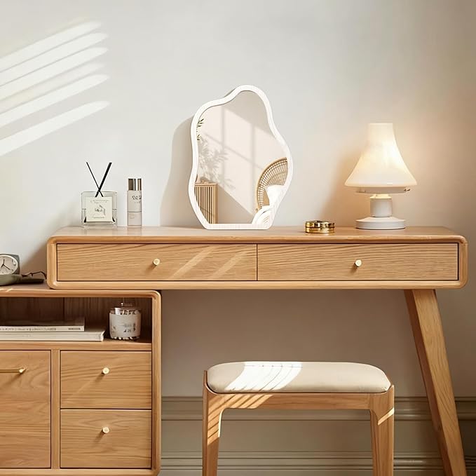 Desk Mirror Cloud Irregular Table Mirrors Free Standing with Wood Frame 14" L x 10" W Portable Ornate Countertop High-Definition Make Up for Vanity Living Room Bedroom Tabletop