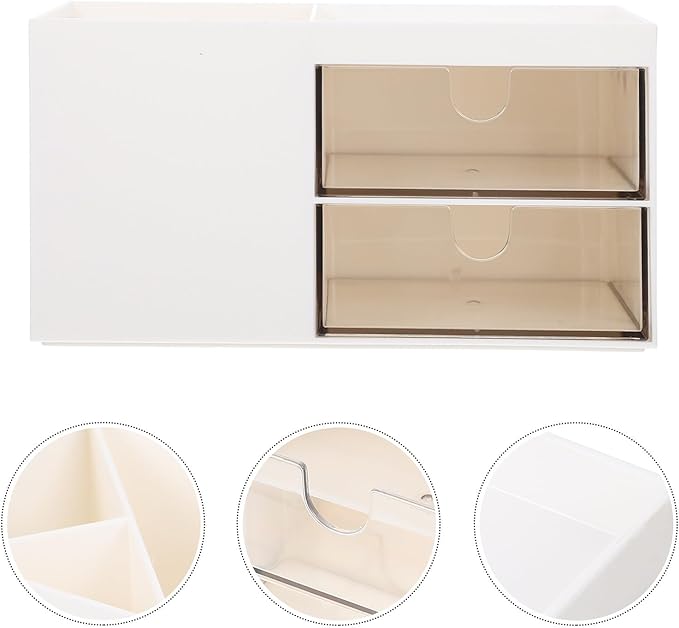 Lurrose Desktop Makeup Organizer Drawer with Multi-grid Plastic Storage Case, Ivory White Vanity Holder for Home and Office Cosmetic and Skincare Accessories
