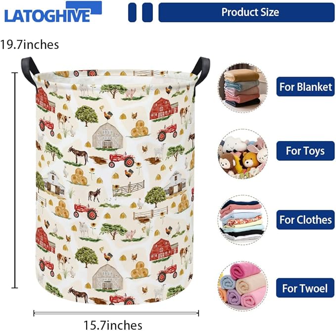 Baby Laundry Hamper kids laundry Basket Waterproof Storage Bin for Bedroom Toy Clothes Organizer Basket Woodland Animals Room D??cor(Farm)