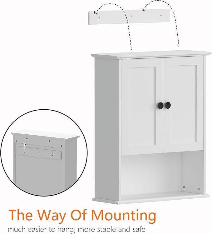 Medicine Cabinet, Above Toilet Storage Cabinet, 24x30 Inch Bathroom Wall Cabinet Over Toilet with 2 Soft-Close Shaker Doors & Adjustable Wood Shelf, Bathroom Cabinet Wall Mount White