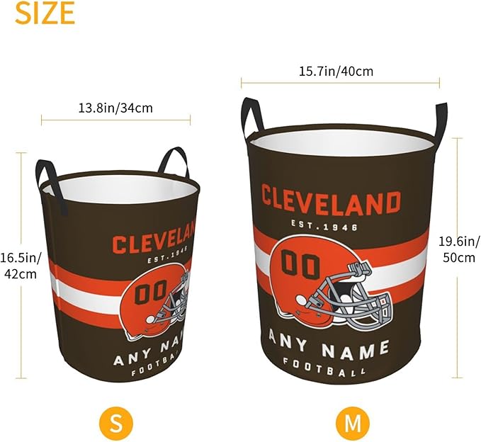 Custom Cleveland Laundry Hamper - Personalized Football Style Laundry Basket - Customized Name And Number - Dirty Clothes Hamper Waterproof Large Capacity Hamper for Bedroom Bathroom Living Room