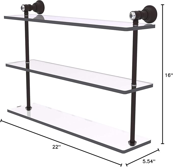 Allied Brass CC-5-22 Carolina Crystal Collection 22 Inch Triple Glass Shelf, Oil Rubbed Bronze