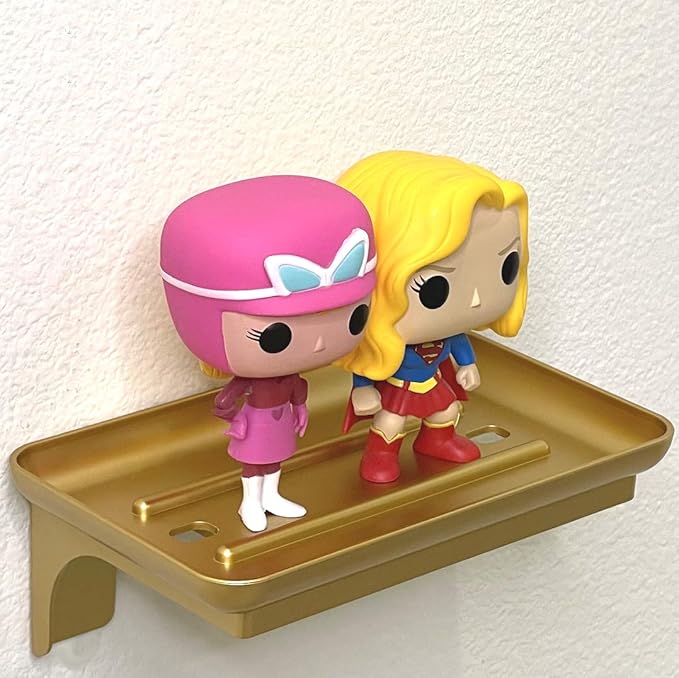 Wonder Shelf ?€? Small Adhesive Floating Wall Shelf for Bathroom, Over Toilet Paper Holder Mini Storage Rack for Phone, Wipes, Tablet, or D??cor (1, Gold with Holes)