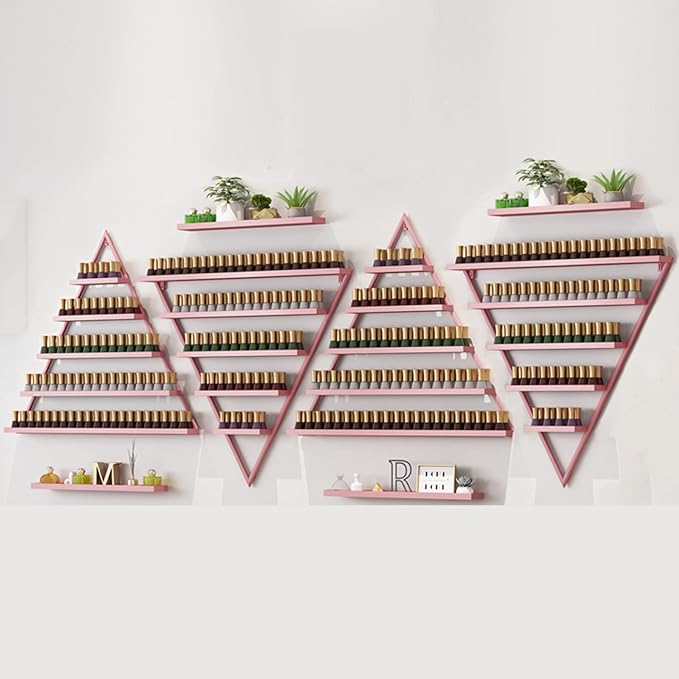 Nail Polish Rack Wall Mounted Perfume Organizer Shelves ,Triangle Nail Polish Metal Holder Essential Oil Display Case Shelf for Home Salon Business Spa, Cosmetics Bottles Storage Cabinet Spice Rack