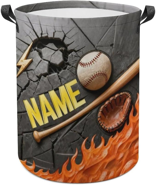 Personalized Baseball Laundry Hamper Custom Name Funny Dirty Clothes Laundry Basket Portable Storage Basket For Home Bathroom Family Baseball Lovers Xmas Birthday (style 3)