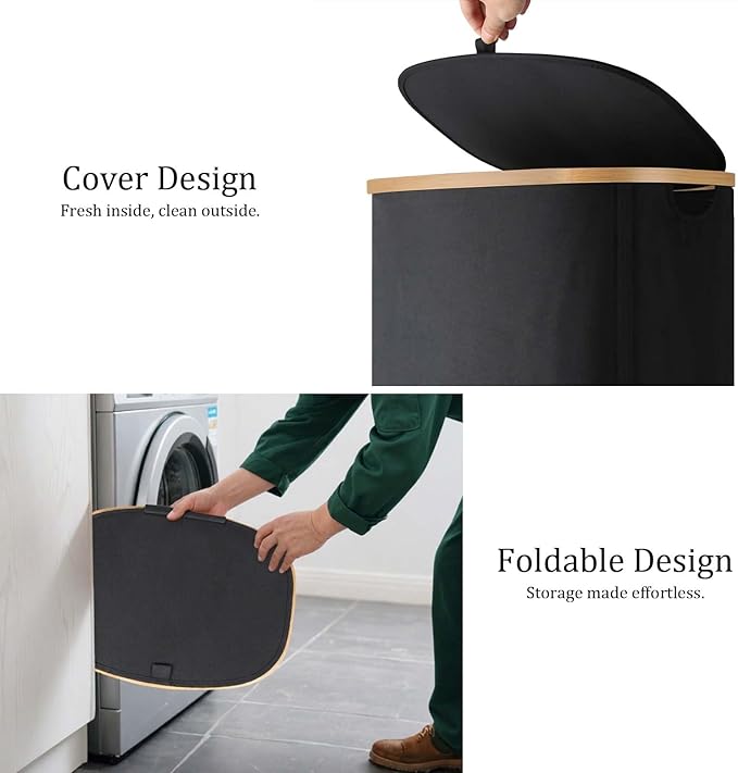 Laundry Hamper with Lid, 100L Clothes Hampers for Laundry with Bamboo Handles and A Removable Bag, Fordable laundry Basket with Lid for Bathroom, Bedroom, Dorm, Laundry Room
