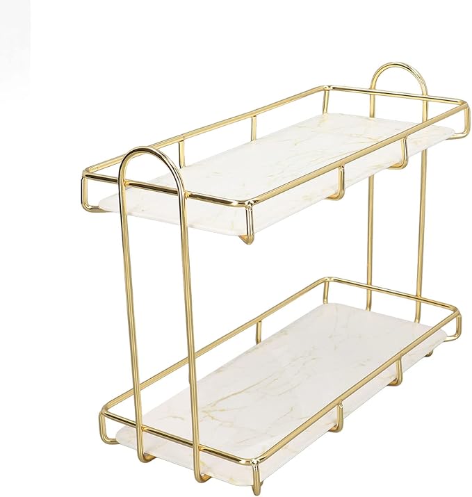 Bathroom Shelf 2 Tier Standing Storage Rack Cosmetic Holder Gold (s)