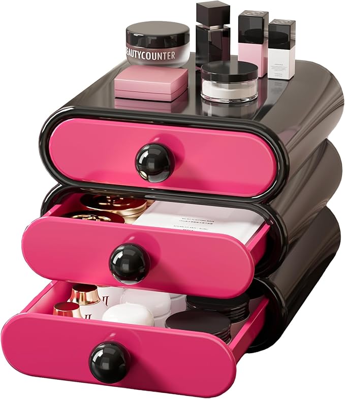 3-Drawer Desktop Organizer, Compact Vanity Drawer Organizer for Makeup, Small Plastic Drawer Containers for Bathroom, Cabinet