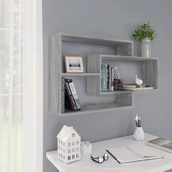 Floating Wall Shelf, Modern 3-Tier Storage Display Unit for Books and Decorations, Grey Sonoma Engineered Wood Wall Mounted Shelving for Living Room Bedroom Office