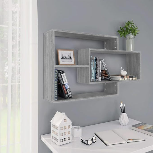 Floating Wall Shelf, 3-Tier Grey Sonoma Storage Shelves for Living Room Bedroom, Modern Engineered Wood Display Unit for Books Decor, 41-Inch Wall Mounted Shelf