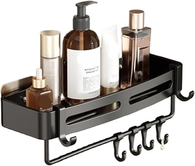Triangular Wall-Mounted Shelf for Bathroom Or Toilet Area Rectangle Additional Balcony Storage Space for Small Bathrooms(Black,Rectangle_1PCS with Bars)