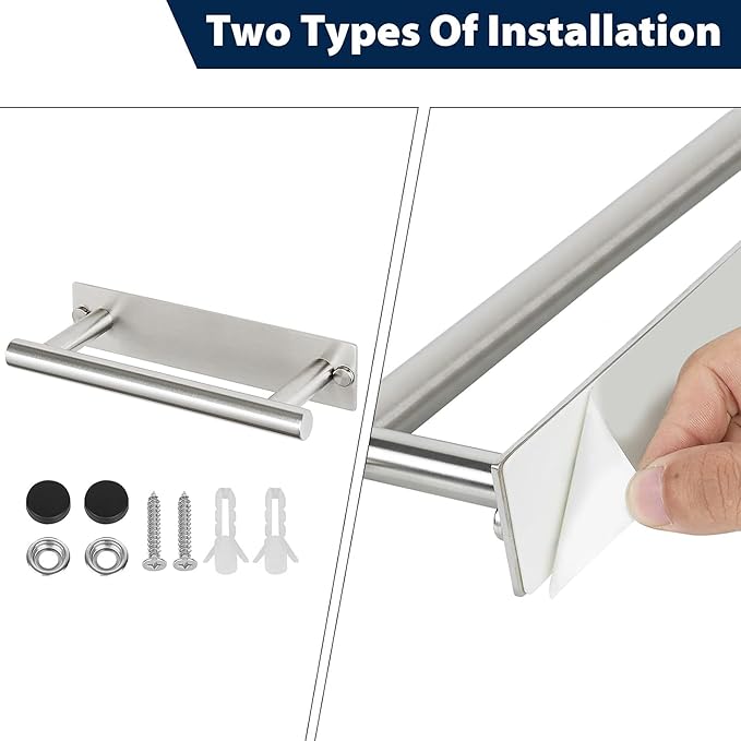 Alise Adhesive Towel Bar Brushed Nickel,Towel Racks for Bathroom Wall Mounted,Bathroom Towel Rack SUS304 Stainless Steel,Towel Holder for Bathroom Hardware Decoration,Sticky or Screw-Mounted,16 Inch