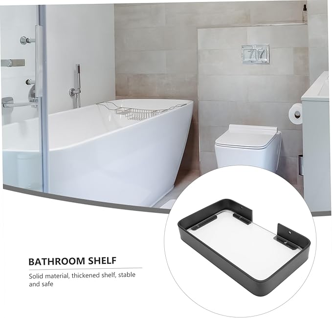 ULTECHNOVO Black Glass Bathroom Shelf Floating Wall Corner Rack Organizer for Shampoo and Cosmetics Easy Install Strong Bearing Storage for Neat Sink Area and Bathroom Decoration