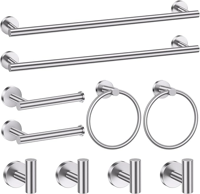 10 Pieces Brushed Nickel Bathroom Hardware Accessories Towel Bar Set 23.6 Inch Towel Rack Set for Bathroom SUS304 Stainless Steel Toilet Paper Holder Towel Holder Wall Mounted