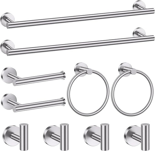 10 Pieces Brushed Nickel Bathroom Hardware Accessories Towel Bar Set 23.6 Inch Towel Rack Set for Bathroom SUS304 Stainless Steel Toilet Paper Holder Towel Holder Wall Mounted