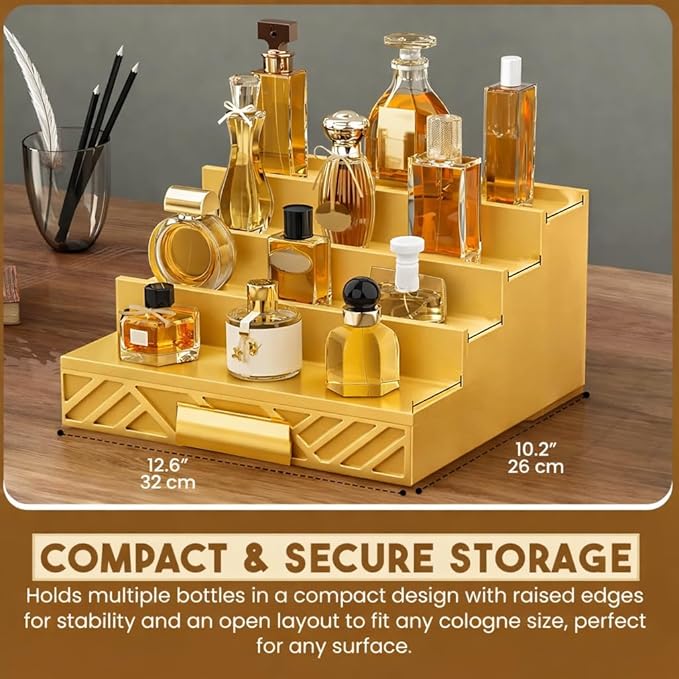 Cologne Organizer for Men - Multi Tier Drawer Organizer & Dresser Organizer Countertop - Perfume Holder | Cologne Stand For Men - Perfume Organizer for Women by NovaHavensNest (Golden-4 Tier)