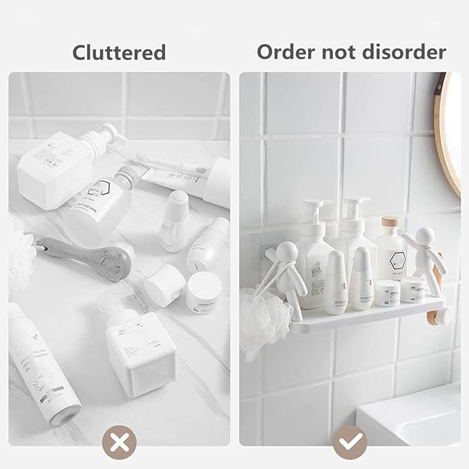 Bathroom Shelf Wall Mounted,Punching-Free Bathroom Storage Rack,Humanoid Storage Shelf,Large Capacity Storage for Multiple Scenes (White)