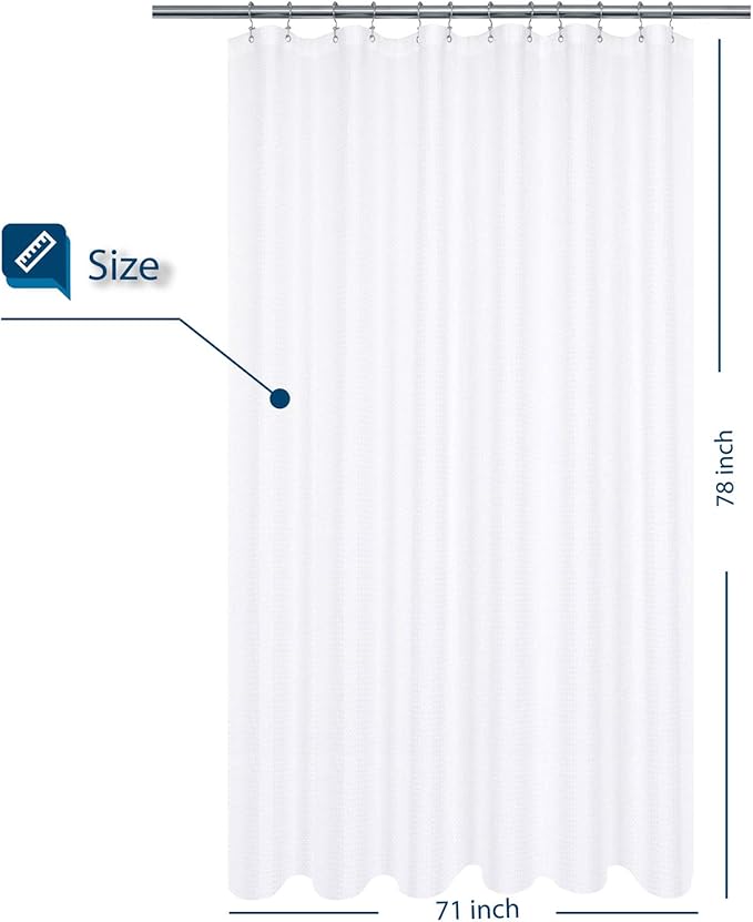 Barossa Design Long Shower Curtain with 78 inch Height, Fabric, Waffle Weave, Hotel Luxury Spa, Water Repellent, Machine Washable, 230 GSM Heavy Duty, White Pique Pattern Decorative Bathroom Curtain