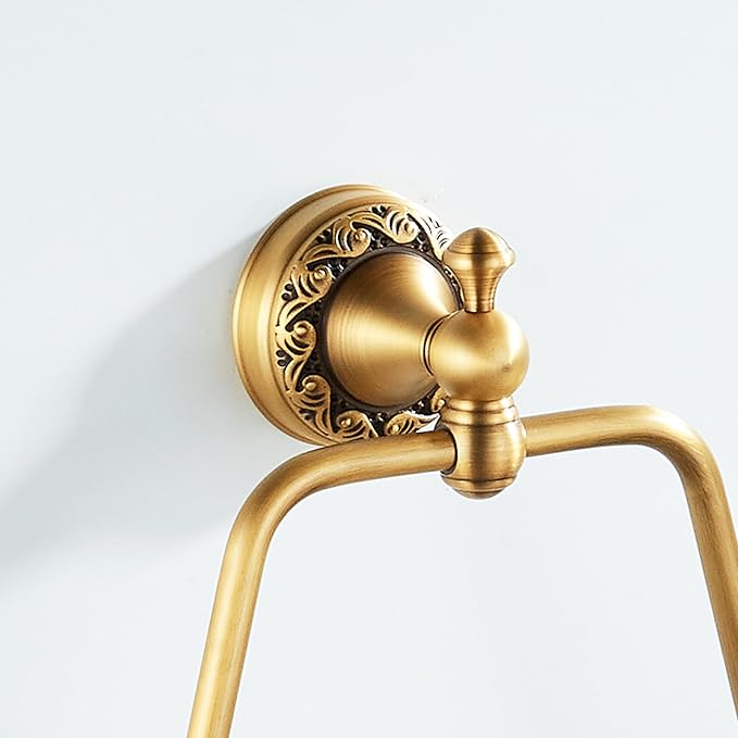 Trapezoid Antique Bronze Brass Hand Towel Holder, Bathroom Hardware Accessories,Pattern Carving Design