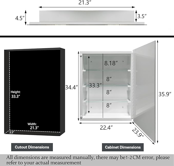 Frameless Bathroom Medicine Cabinet with Beveled Edge Mirror,Surface/Recessed Mount Vanity Storage Cabinet for Bathroom,24x36 Inch
