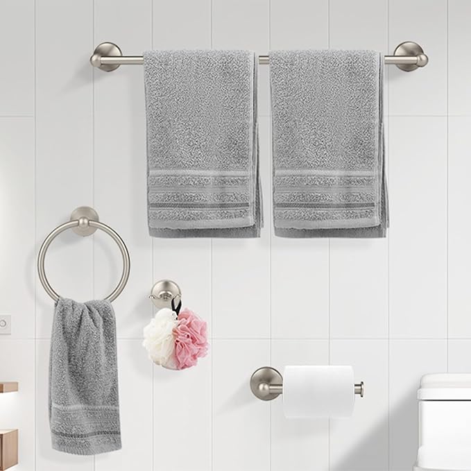 4-Piece Brushed Nickel Bathroom Hardware Accessories Set, 24 Inch Towel Bar, Towel Rack, Bathroom Towel Holder