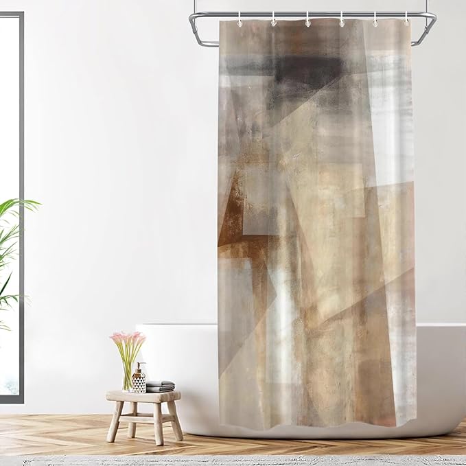 Shrahala Brown Abstract Art Decorative Shower Curtain, Beige Painting Bathroom Décor Polyester Fiber Waterproof with Plastic Rings for Shower Stall Bathtubs 72 X 36 in