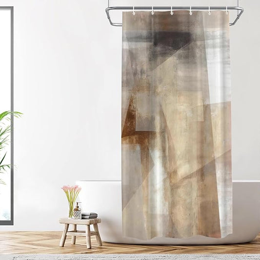 Shrahala Brown Abstract Art Decorative Shower Curtain, Beige Painting Bathroom Décor Polyester Fiber Waterproof with Plastic Rings for Shower Stall Bathtubs 72 X 36 in