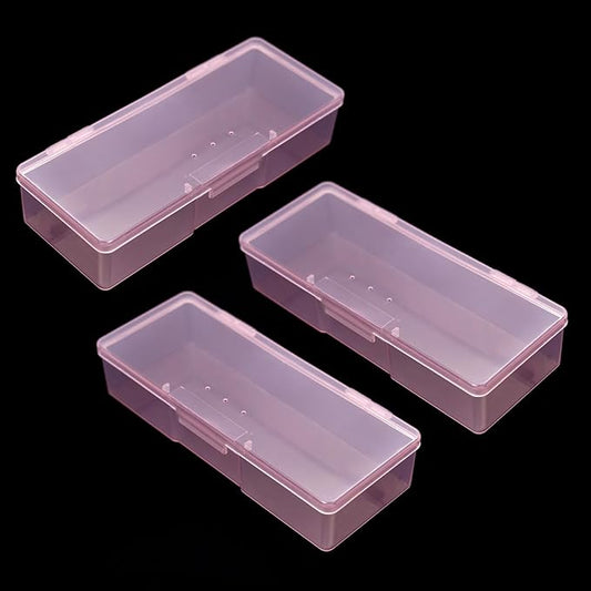 3 Pcs Nail Art Storage Organizer Empty Plastic Manicure Tool Box, Portable & Stackable Nail Supply Case for Jewelry and Equipment (3 Pink)