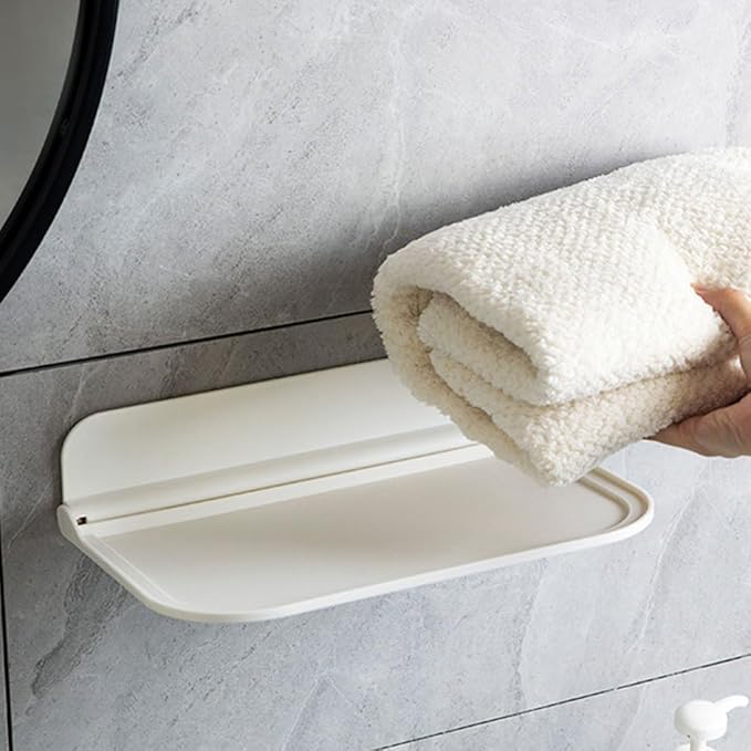 2pcs Foldable Wall-Mounted Bathroom Shelves with Soap Holder, Small and Large Floating Storage Racks for Towels and Toiletries Organization