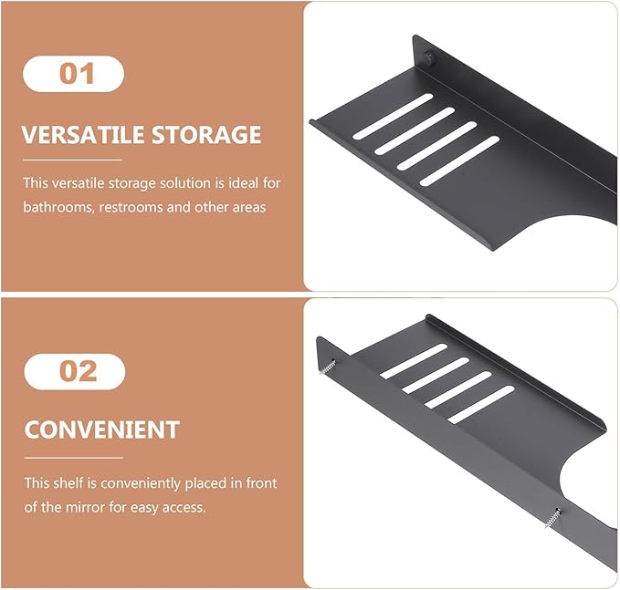 NUOBESTY Sink Shelf Bathroom Organizer 50cm Wall-Mounted No-Drill Storage Rack Gunmetal Gray Floating Shelf for Kitchen Sink and Bathroom Counter