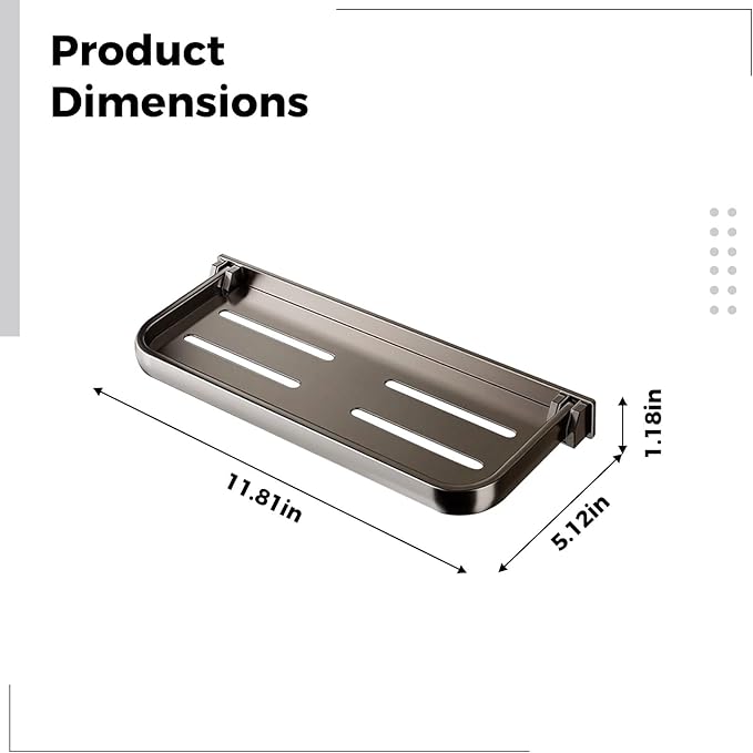 Gray 12 in Folding Bathroom Shelf, Aluminum, Wall Mount, No Drill