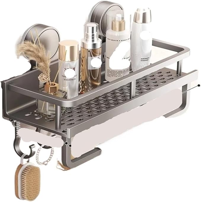 No Drill Suction Cup Suction Bathroom Rack Bathroom Shelf Toilet Space Aluminum Hanging Rack Bathroom Organizer Hang On The Wall(Grey layer 60cm rod)