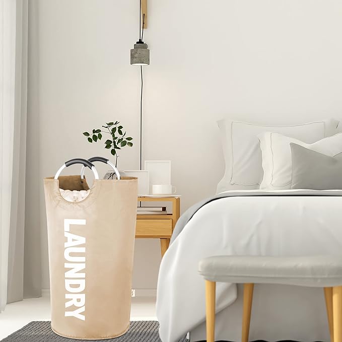 115L Large Laundry Basket with Handles, Collapsible Laundry Hamper Bag, Tall Freestanding Dirty Clothes Hampers, Foldable Fabric Laundry Bin for Laundry, Dorm, College (Khaki, XL)