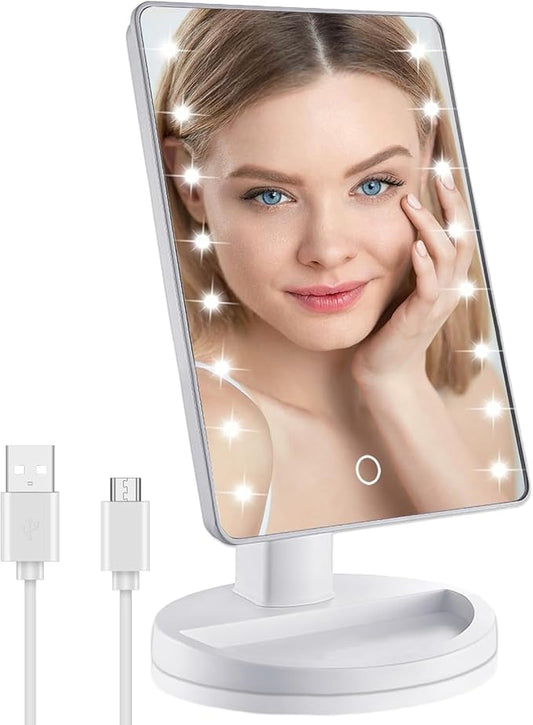 Lighted Makeup Mirror with Lights, Vanity Mirror with Lights, 16 LEDS Dimmable Desk Mirror with Light, Dual Power Supply, Gifts for Teenage Girls, Beauty Makeup Mirror, Dorm Room Essentials for Girls