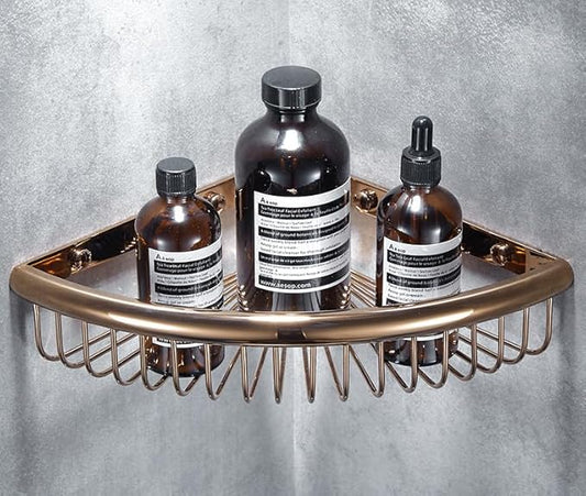 Bathroom Shelves, Wall-Mounted Corner Shelves, Double-Walled Triangular Storage Shelves, Rose Gold-Single-Layer Shelves