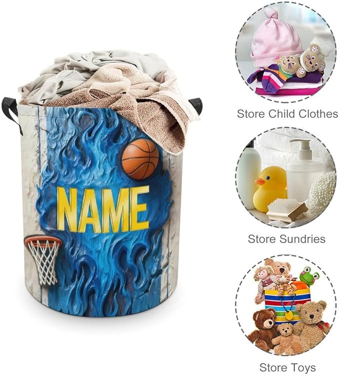 Personalized Basketball Laundry Hamper Custom Name Funny Dirty Clothes Laundry Basket Portable Storage Basket For Home Bathroom Family Basketball Lovers Xmas Birthday (style 13)
