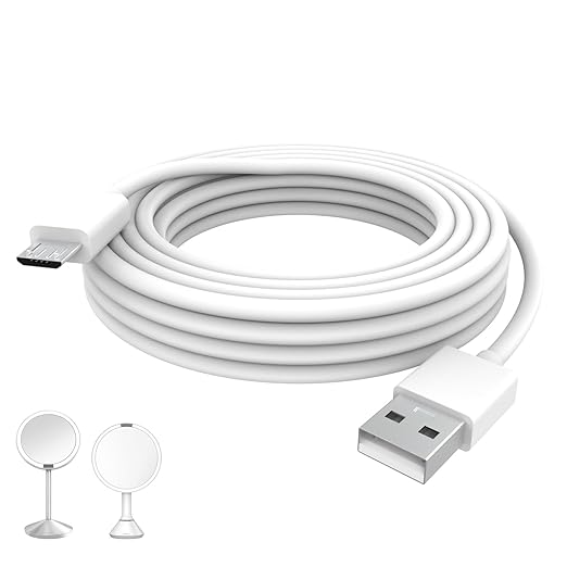 Zosvoses Micro USB Charging Cable Compatible with Simplehuman 5 inch & 8 inch Round Sensor Makeup Mirror, 6.6ft