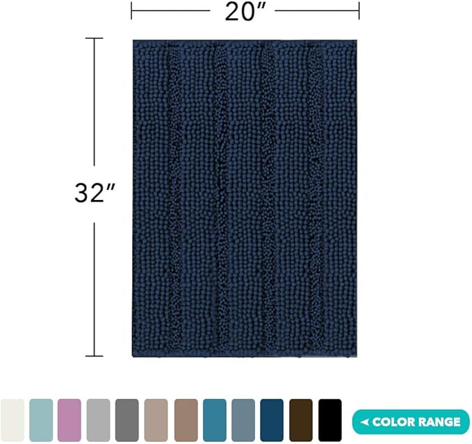 Turquoize Bathroom Rugs Shaggy Chenille Bath Rug Non Slip Thick Shaggy Bath Mats for Bathroom Chenille 1-Piece Bath Mat Set, Soft Super Absorbent Shower Rug Washable Mats, 20"x 32", Navy