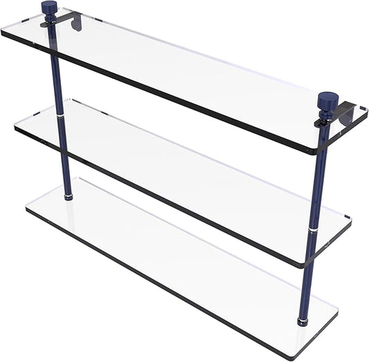 Allied Brass FT-5/22-MBL Foxtrot Collection 22 Inch Triple Tiered Glass Shelf, Mediterranean Blue