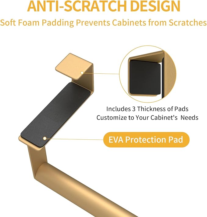 STWWO Over The Door Towel Rack, Kitchen Towel Holder Over Cabinet Door Towel Bar Stainless Steel for Cupboard for Kitchen Dish Towel Holder Hanger, 2 Pack (Gold)