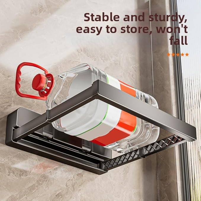 Telescopic Suction Cup Storage Rack for Bathroom - Foldable Wall-mounted Shelf with Strong Adhesion, Space-saving Design for Tiles and Glass