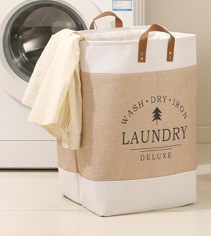 Foldable Storage Bags - Heavy-Duty Fabric Dirty Clothes Organizer, Large Capacity Space-Saving Storage for Clothes, Toys, Blankets, Sports Equipment, Living Room, Bedroom, etc. (Khaki, 65L)