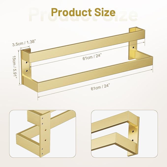 TNOMS Double Towel Bar,Towel Rack for Bathroom Stainless Steel Wall-Mounted Bathroom Hardware Brushed Gold 24 Inch Bathroom Accessories