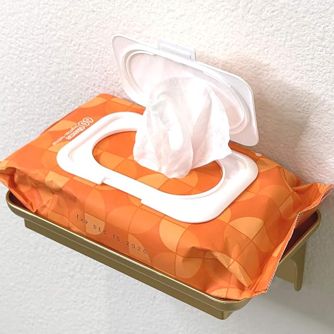 Wonder Shelf ?€? Small Adhesive Floating Wall Shelf for Bathroom, Over Toilet Paper Holder Mini Storage Rack for Phone, Wipes, Tablet, or D??cor (1, Gold with Holes)