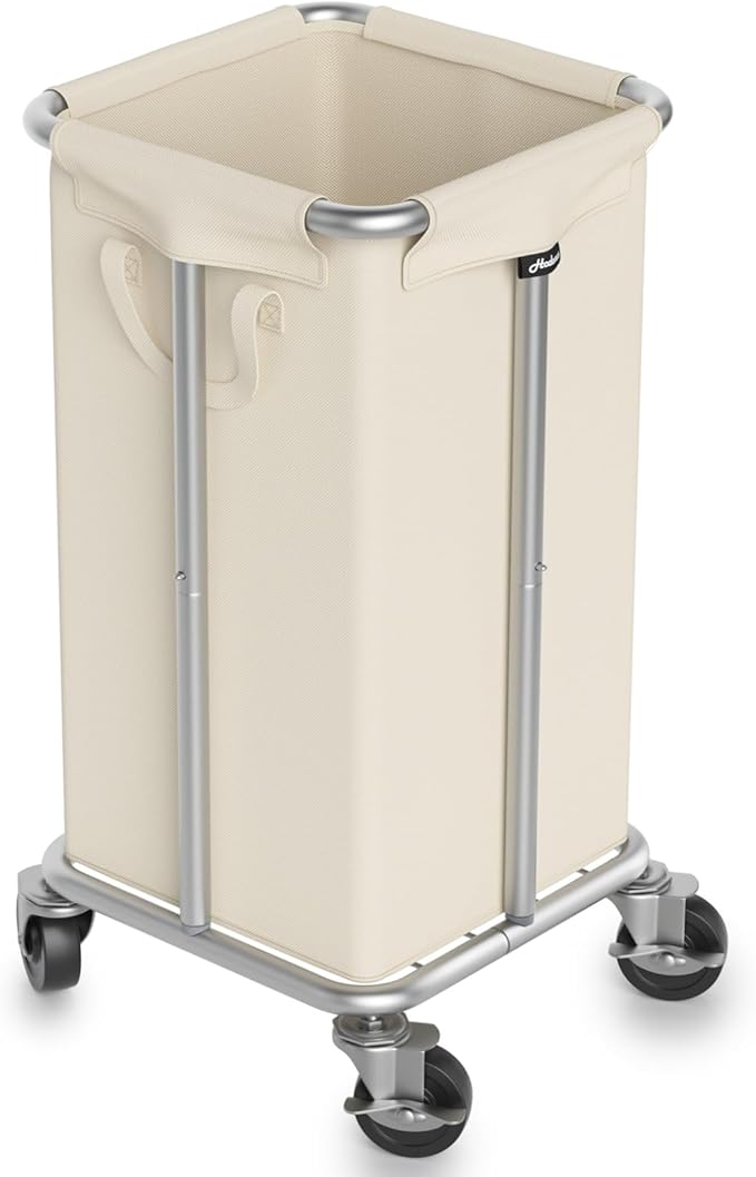Hodonas Laundry Basket with Wheels, 115L Rolling Laundry Hamper Large Dirty Clothes Hamper Cart with Steel Frame and Removable Bag, Bedroom Bathroom Dorm Room Laundry Room Organization Hampers, Beige