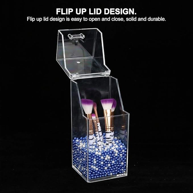 Brrnoo Acrylic Makeup Brush Holder with Lid, & Modern & Sleek, Transparent, Makeup Storage Box, Nail Brush Storage for DIY Nail Art & Salon