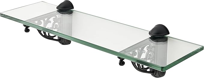 khtumeware 16 Inches Glass Shelves for Bathroom, Black Floating Glass Shelf Zinc Tempered Glass Bathroom Shelves for Wall Mount Modern