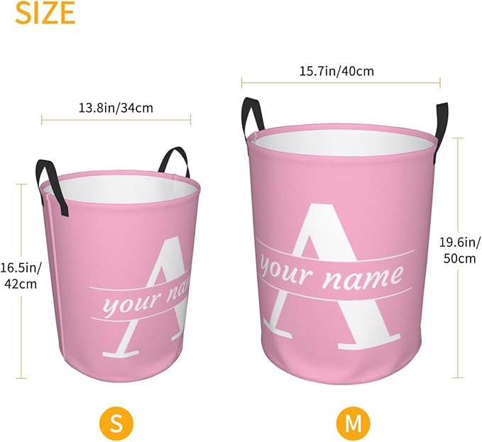 Custom Name Laundry Basket Personalized Laundry Hamper with Name Text Customized Collapsible Dirty Clothes Storage Basket with Handles for Bathroom Dorm Room Bedroom Barbershop Decor, 16.5x13.8 Inch