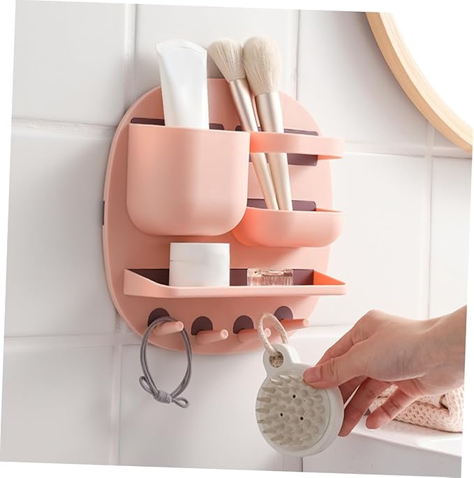 Multi-Functional Wall-Mounted Bathroom Storage Organizer Shelves and Hooks Space-Saving Design for Clutter Home for Bathroom and Kitchen Use and Stylish